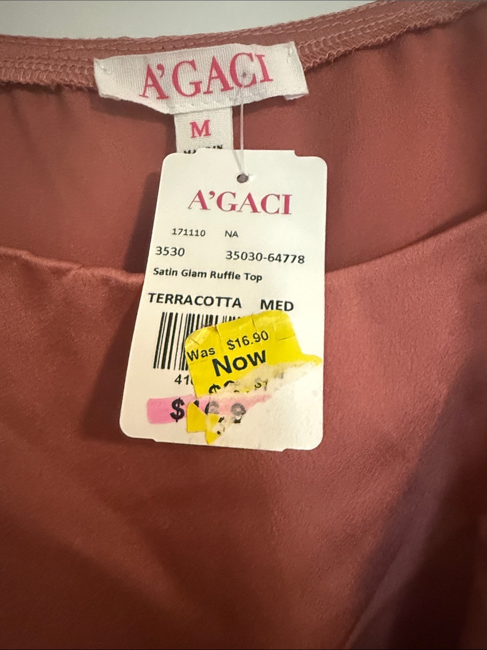 a'gaci Rusty Rose Ruffle Spaghetti Strap Cami - Picture 2 of 2